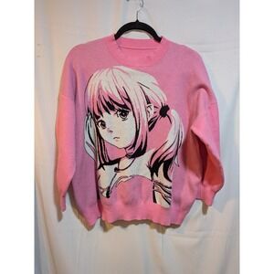 Anime Misa Sweater Manga Graphic Pink Black Small Knit Sweater Relaxed Casual